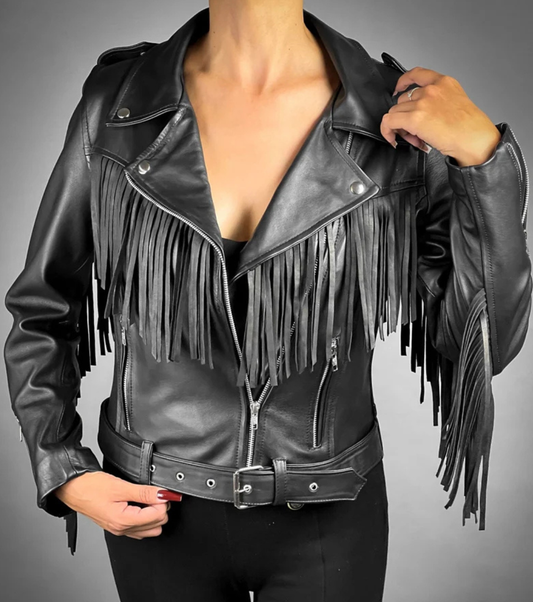 WOMEN'S BLACK FRINGE LEATHER JACKET
