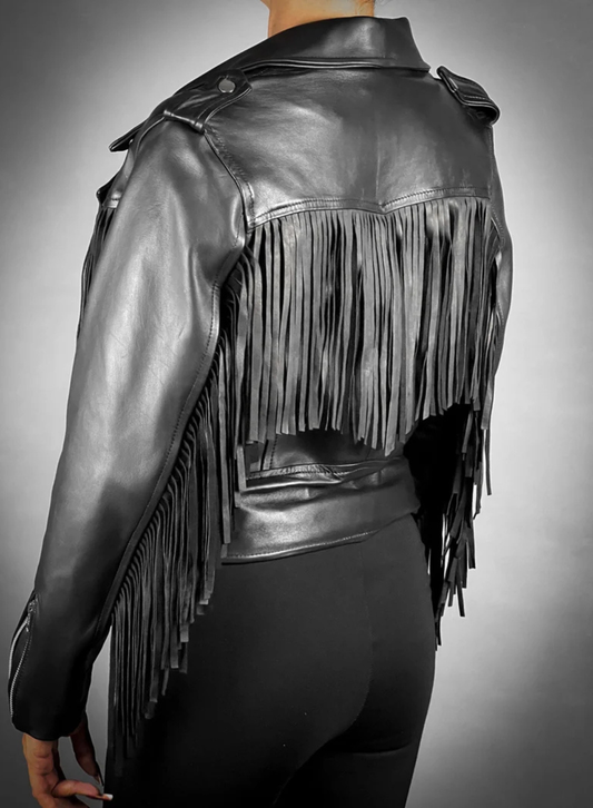 WOMEN'S BLACK FRINGE LEATHER JACKET