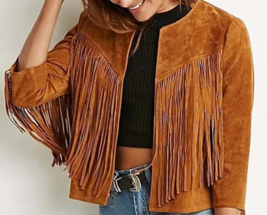 HANDMADE WOMEN FRINGE SUEDE LEATHER JACKET