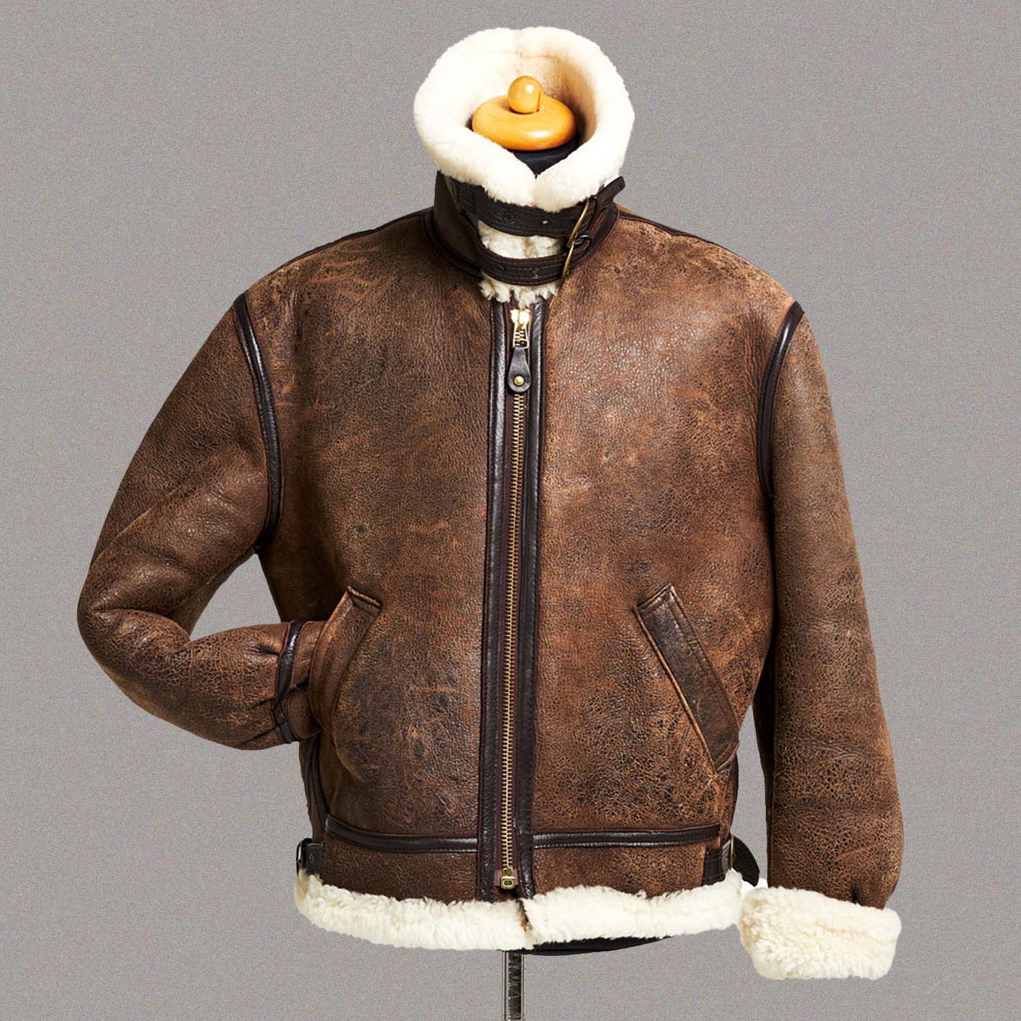 DISTRESSED BROWN AVIATOR JACKET