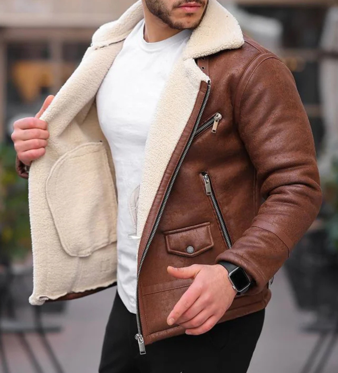 MEN’S TAN SHEARLING LEATHER JACKET