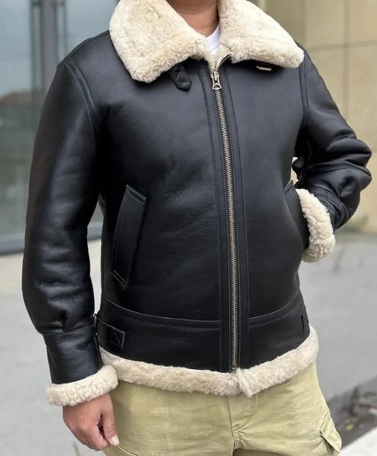 B3 BOMBER BLACK LEATHER JACKET