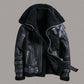 BLACK SHEEPSKIN AVIATOR LEATHER JACKET