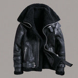BLACK SHEEPSKIN AVIATOR LEATHER JACKET