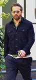 RYAN REYNOLDS NAVY BLUE SUEDE TRUCKER JACKET