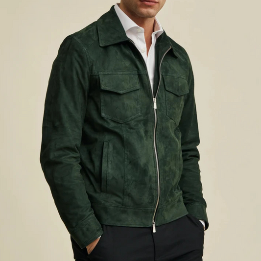 OLIVE GREEN SUEDE LEATHER JACKET