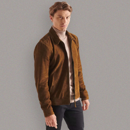 HANDMADE BROWN SUEDE LEATHER JACKET