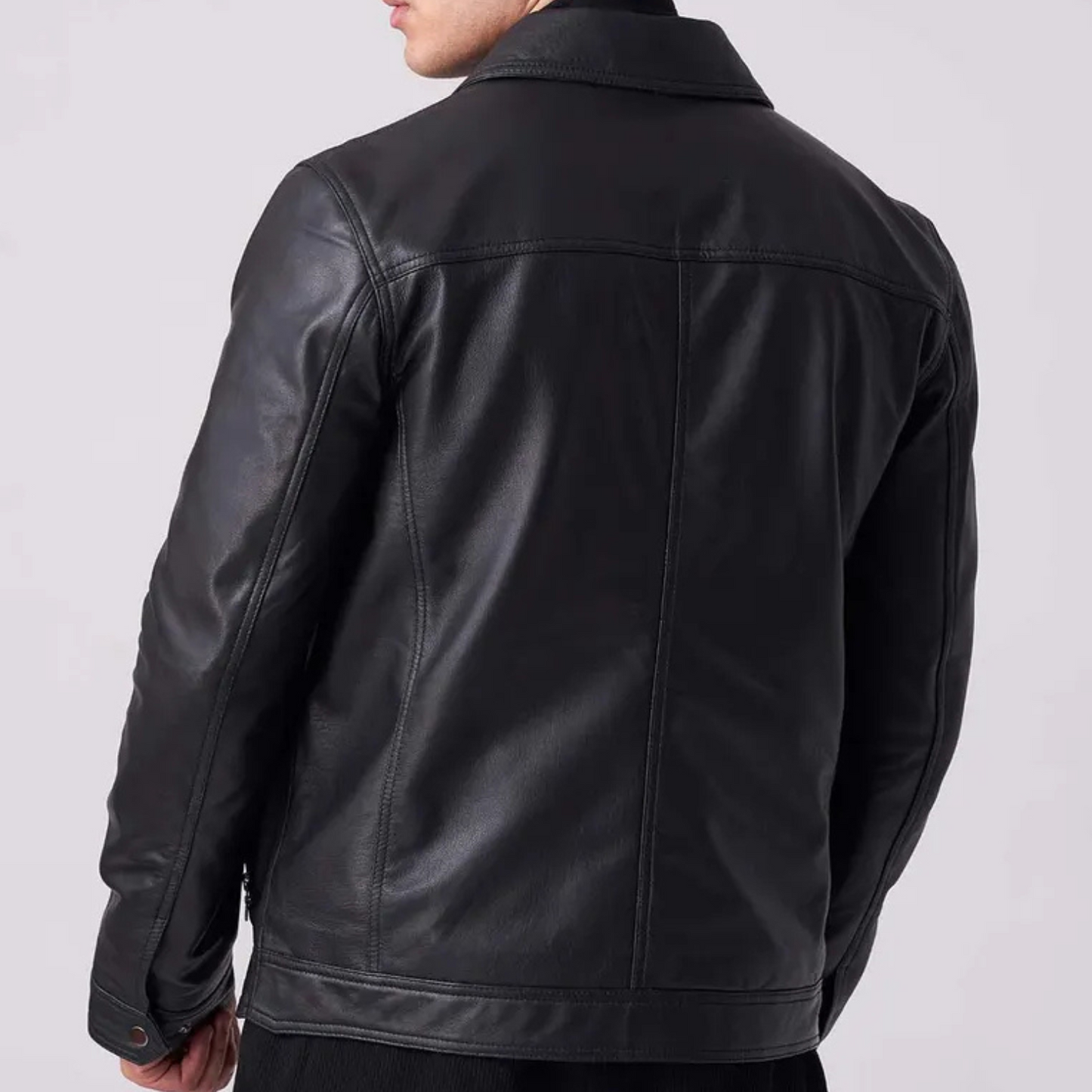 MEN'S CLASSIC BLACK LEATHER SHIRT JACKET