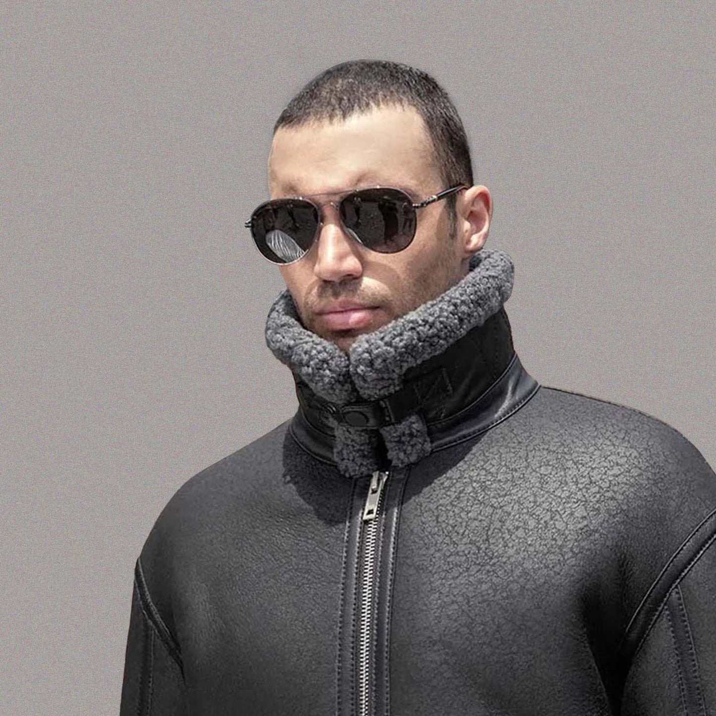 MEN'S BLACK SHEARLING LEATHER JACKET