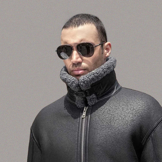 MEN'S BLACK SHEARLING LEATHER JACKET