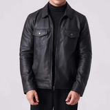 MEN'S CLASSIC BLACK LEATHER SHIRT JACKET