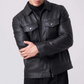 MEN'S CLASSIC BLACK LEATHER SHIRT JACKET
