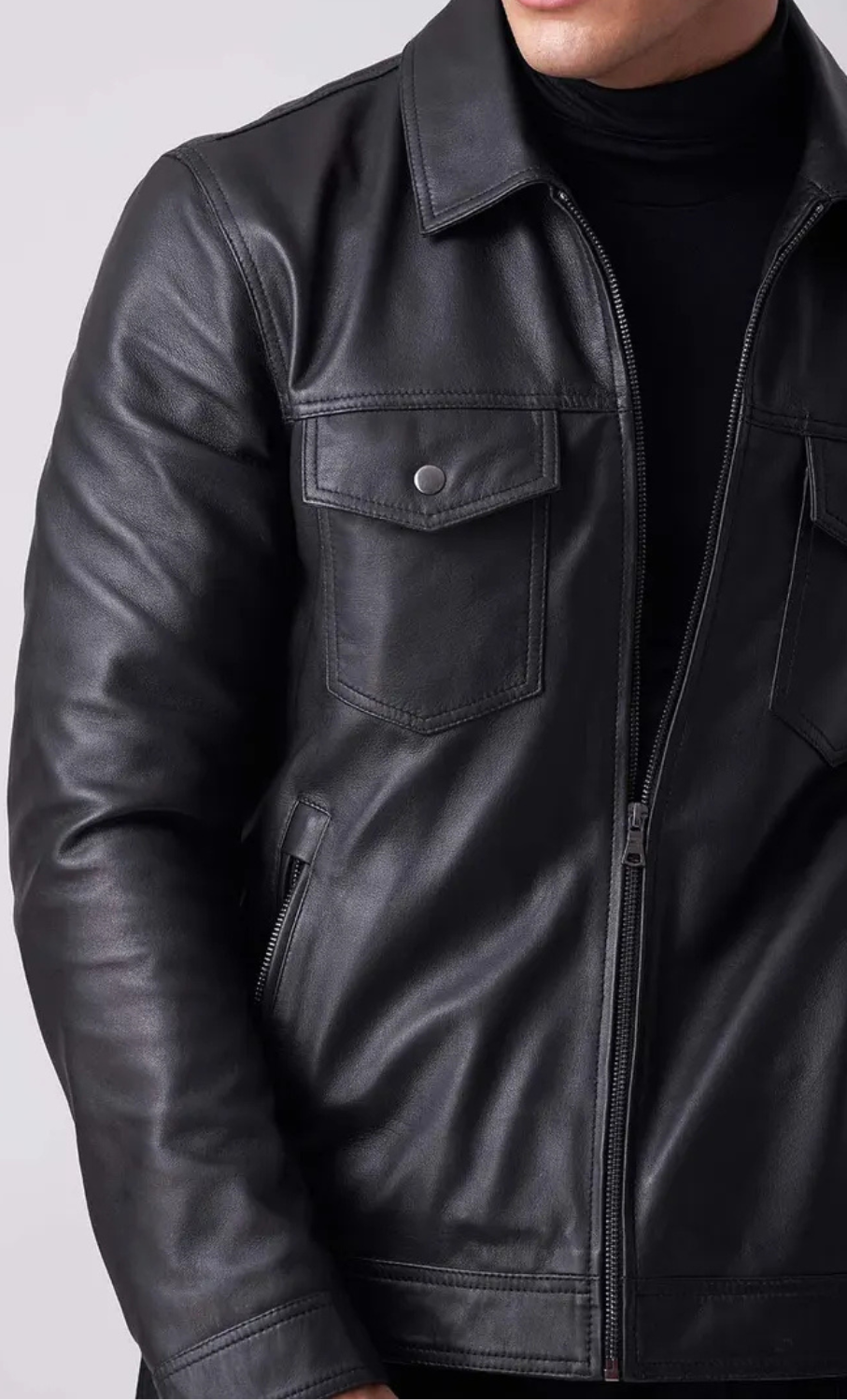 MEN'S CLASSIC BLACK LEATHER SHIRT JACKET