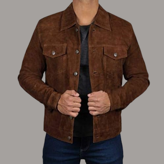 BROWN SUEDE LEATHER TRUCKER JACKET