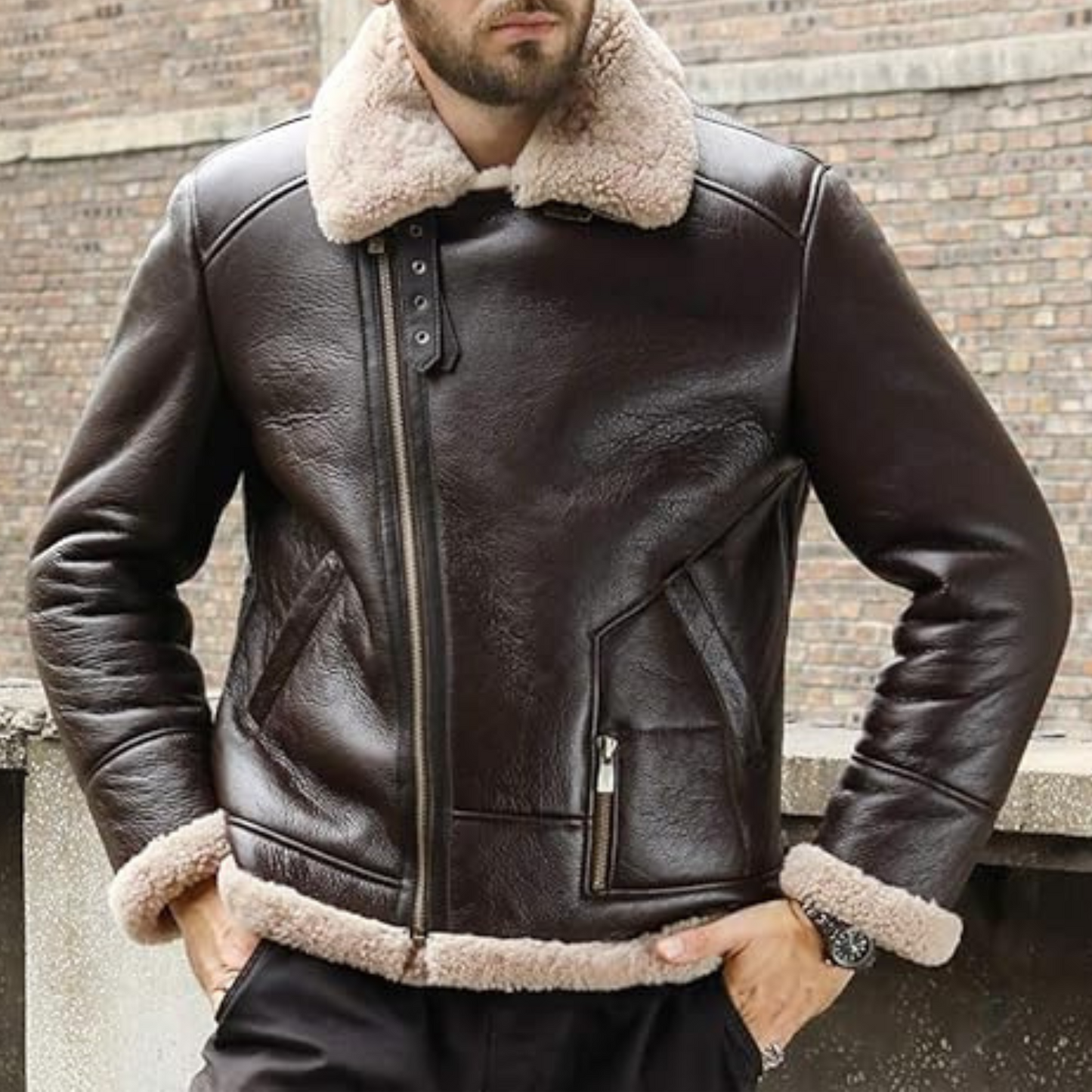 SHEEPSKIN LEATHER JACKET WITH SHEARLING LINING