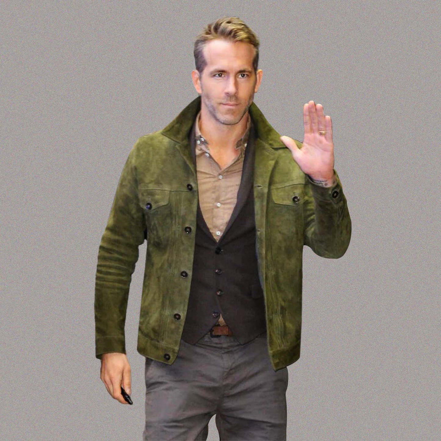 RYAN REYNOLDS GREEN SUEDE LEATHER JACKET