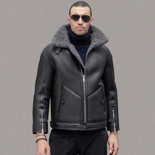MEN'S BLACK SHEARLING LEATHER JACKET