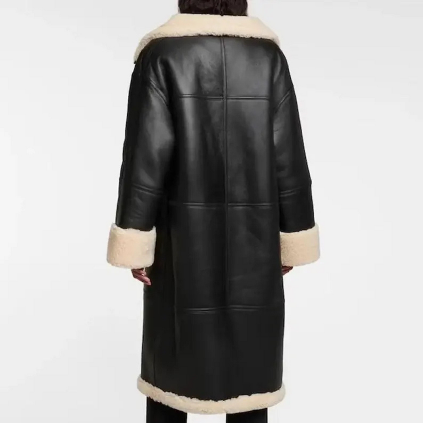 WOMEN'S LONG BLACK SHEARLING COAT