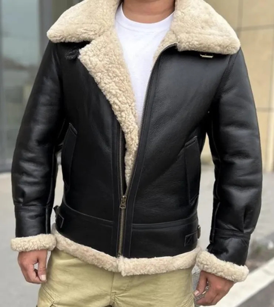 B3 BOMBER BLACK LEATHER JACKET