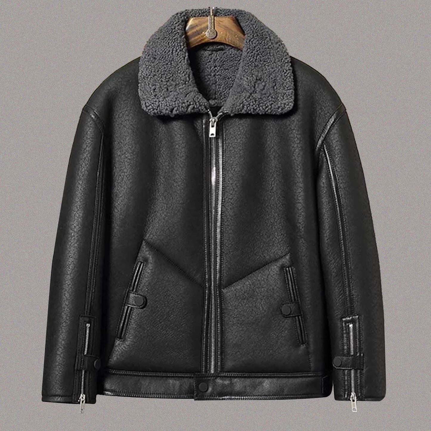 MEN'S BLACK SHEARLING LEATHER JACKET