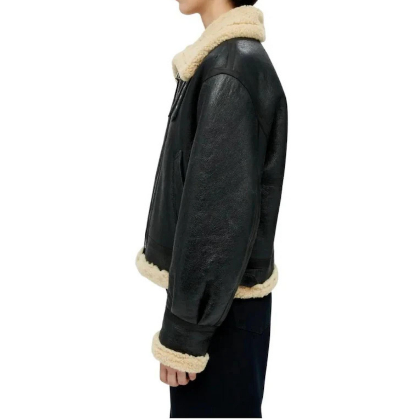 WOMEN'S BLACK SHEARLING AVIATOR JACKET