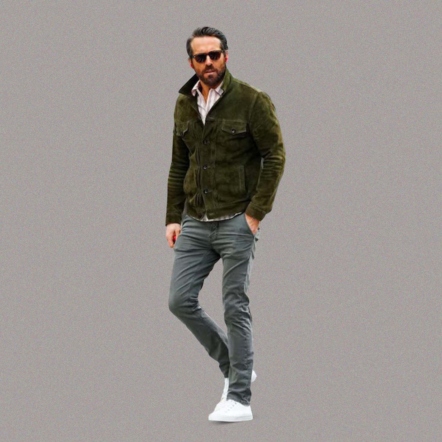 RYAN REYNOLDS GREEN SUEDE LEATHER JACKET