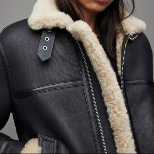 WOMEN’S BLACK SHEARLING B3 JACKET
