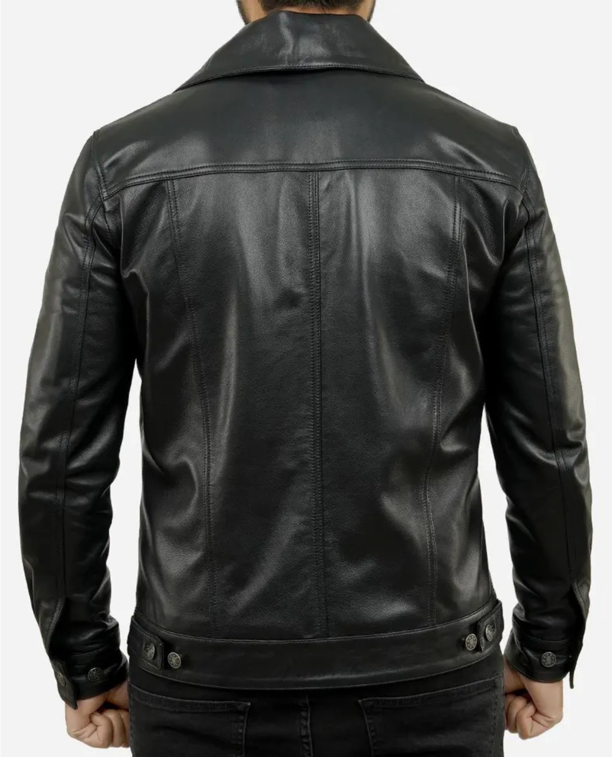 MEN’S PREMIUM BLACK LEATHER TRUCKER JACKET