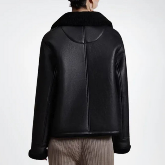 WOMEN'S BLACK SHEARLING LEATHER JACKET