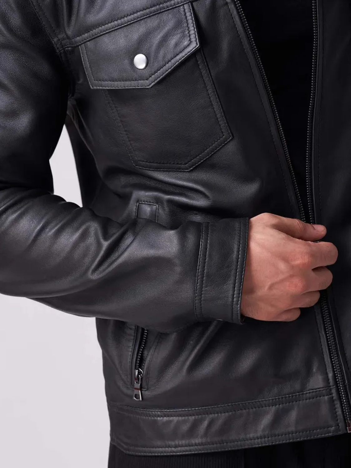 MEN'S CLASSIC BLACK LEATHER SHIRT JACKET