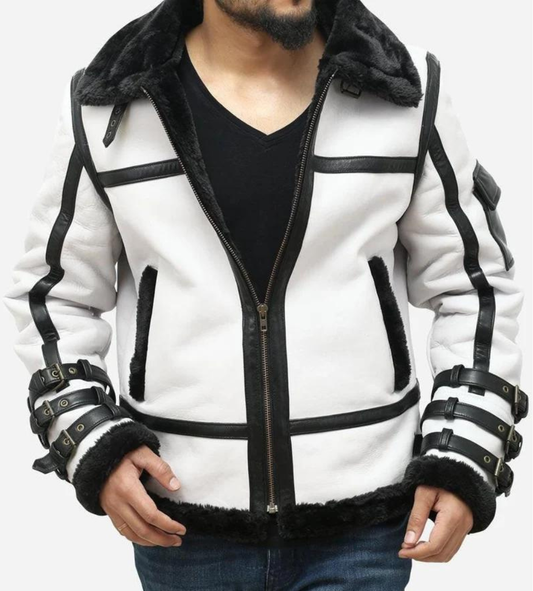 MEN'S WHITE AND BLACK SHEARLING JACKET