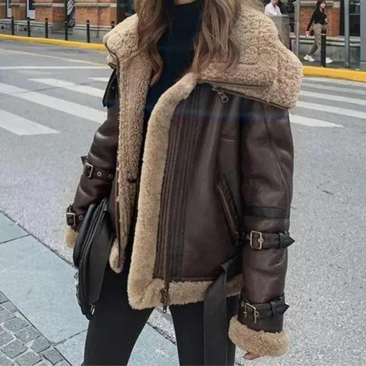 HEARLING LEATHER JACKET WITH DETACHABLE COLLAR