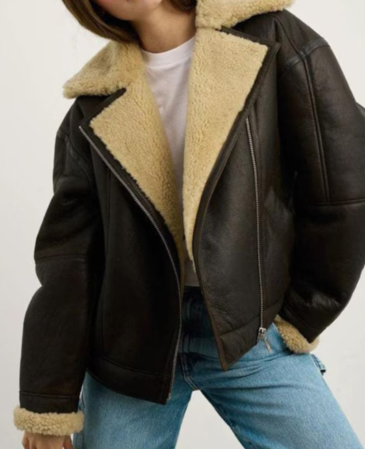 WOMEN'S CROPPED SHEARLING LEATHER JACKET