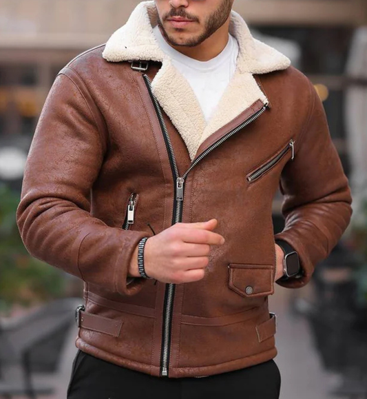 MEN’S TAN SHEARLING LEATHER JACKET