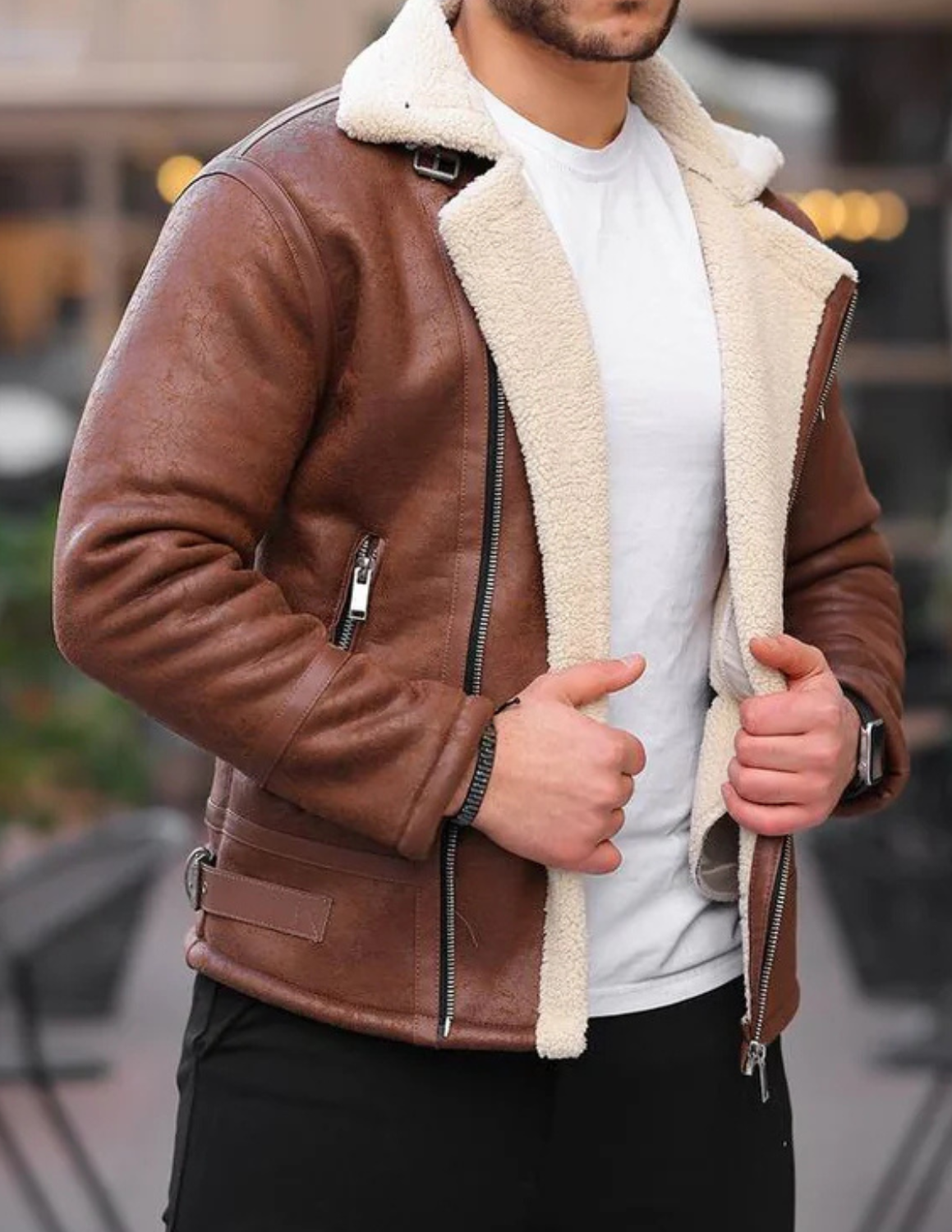MEN’S TAN SHEARLING LEATHER JACKET