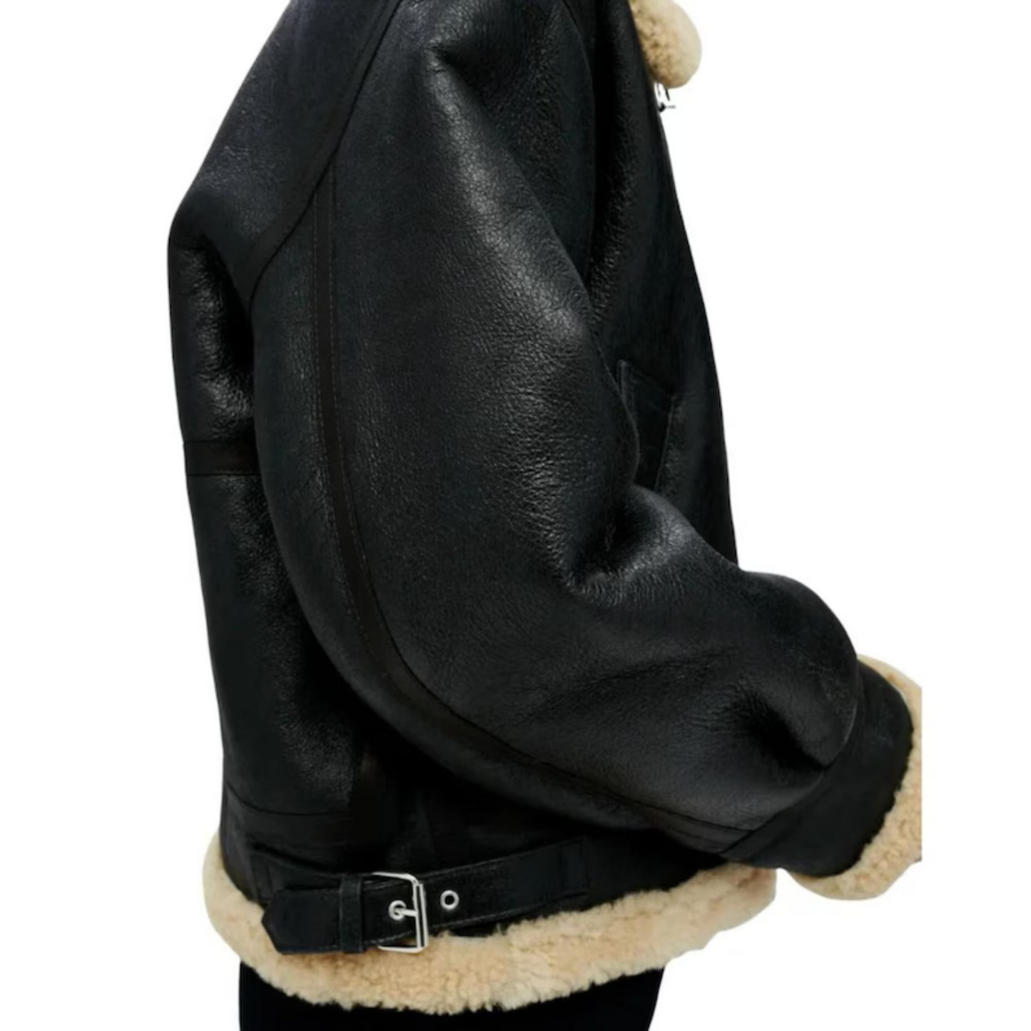 WOMEN'S BLACK SHEARLING AVIATOR JACKET