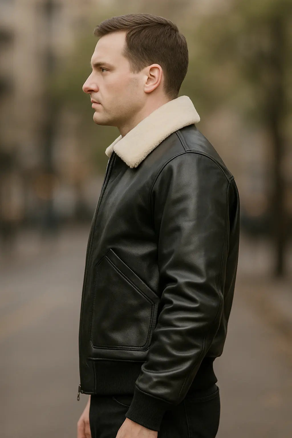 black leather jacket