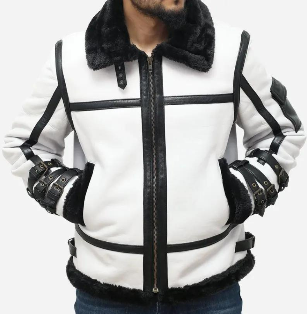 MEN'S WHITE AND BLACK SHEARLING JACKET