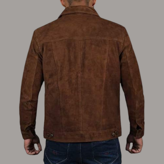 BROWN SUEDE LEATHER TRUCKER JACKET