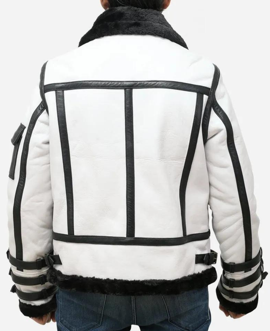 MEN'S WHITE AND BLACK SHEARLING JACKET