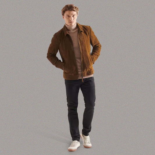 HANDMADE BROWN SUEDE LEATHER JACKET