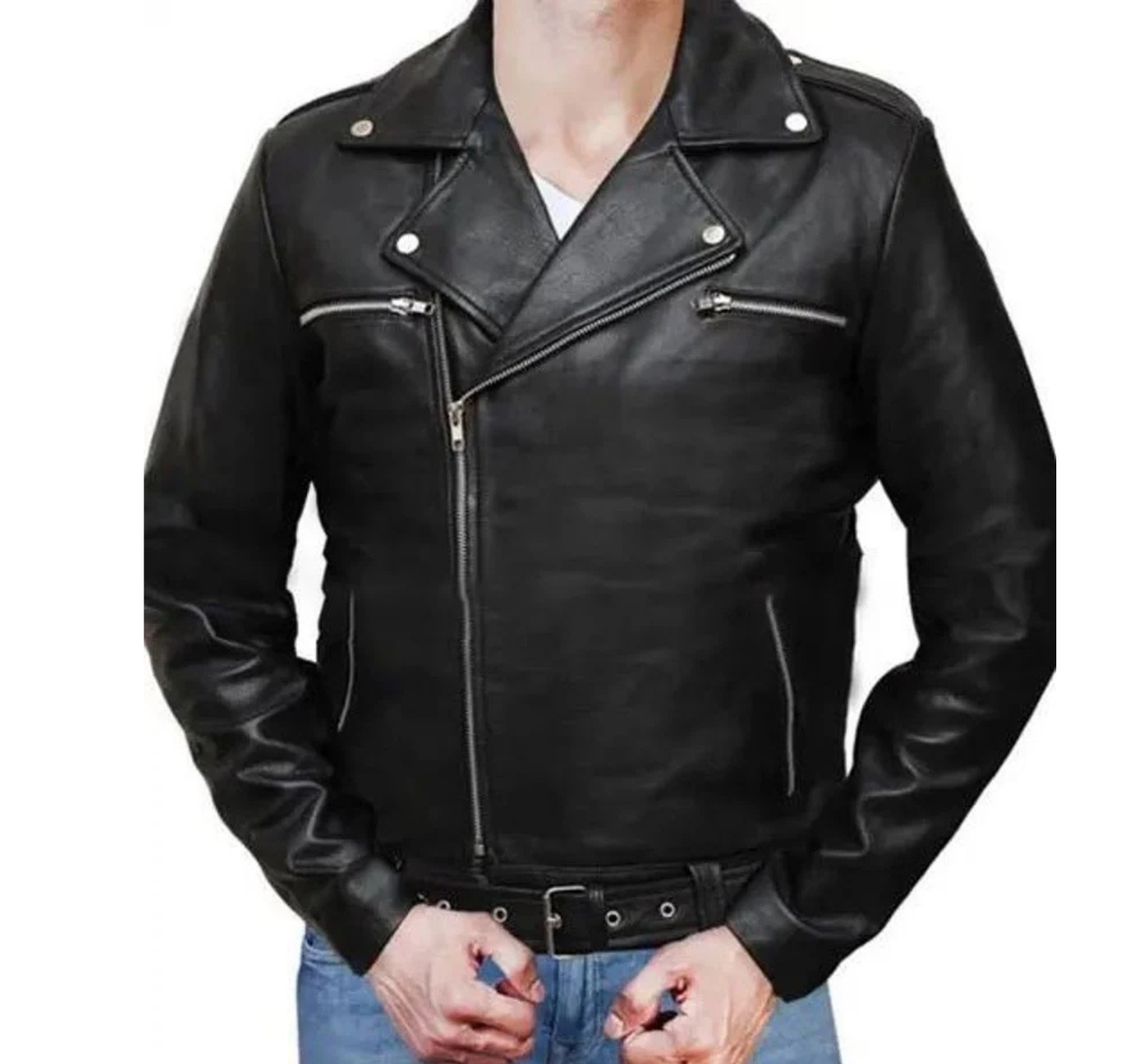 NEGAN STYLE BLACK BIKER LEATHER JACKET