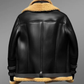 SHEEPSKIN LEATHER JACKET WITH DETACHABLE FUR COLLAR