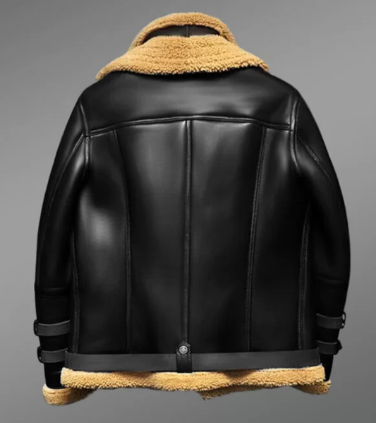 SHEEPSKIN LEATHER JACKET WITH DETACHABLE FUR COLLAR