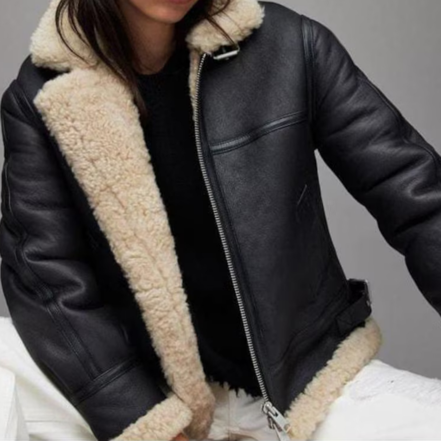 WOMEN’S BLACK SHEARLING B3 JACKET