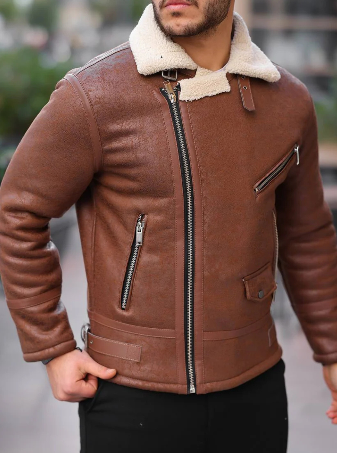 MEN’S TAN SHEARLING LEATHER JACKET