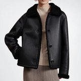 WOMEN'S BLACK SHEARLING LEATHER JACKET
