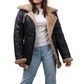 WOMEN'S LONGLINE BLACK SHEARLING JACKET