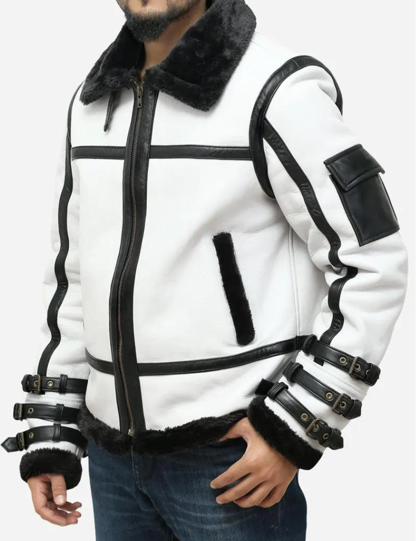 MEN'S WHITE AND BLACK SHEARLING JACKET