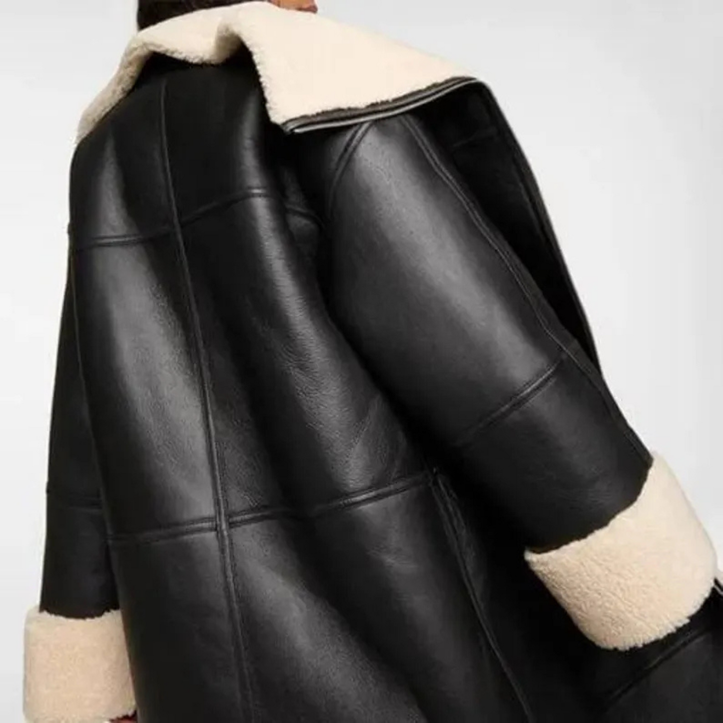 WOMEN'S LONG BLACK SHEARLING COAT